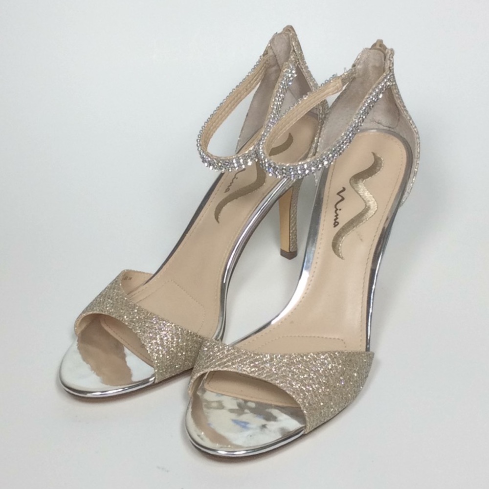 Sparkly Open Toe Heels w/Rhinestone Ankle Strap